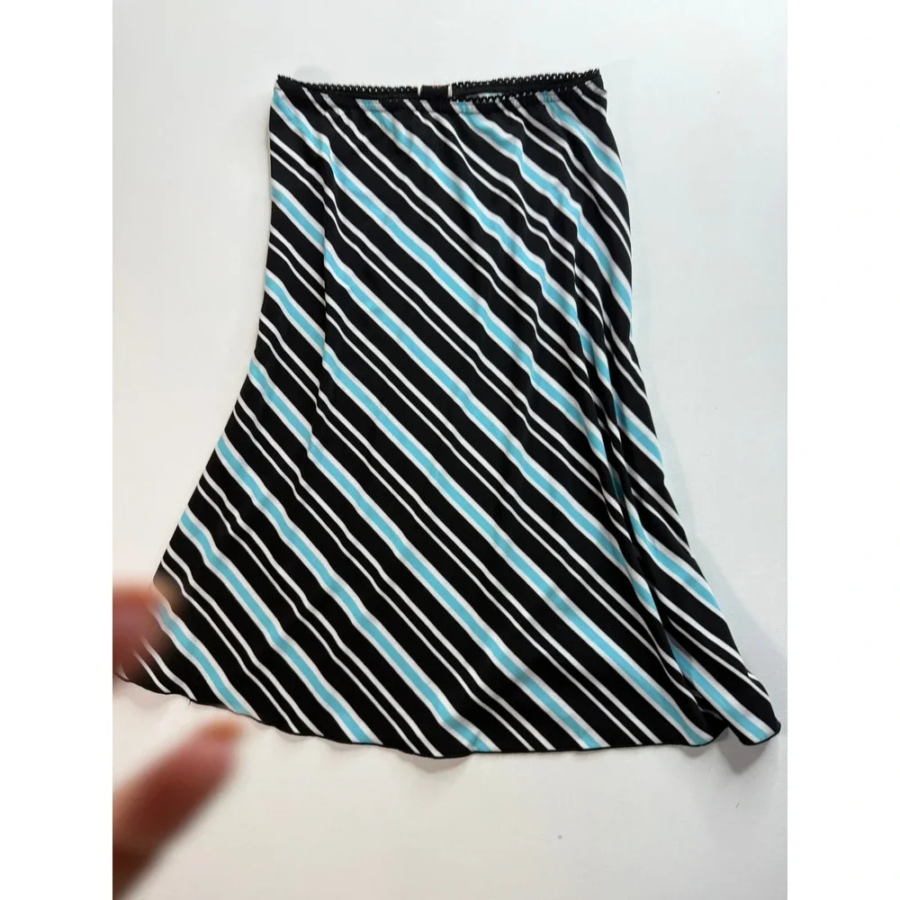 Wrapper‎ Striped A-Line Skirt Women's Medium Black Blue White Jersey Stretch